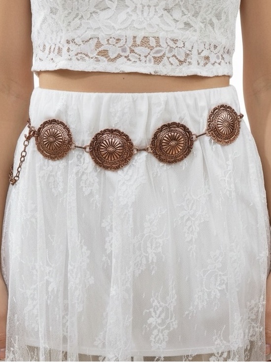 Wild Time Fashion Accessories - Western Concho Belt Antique Copper Floral Link